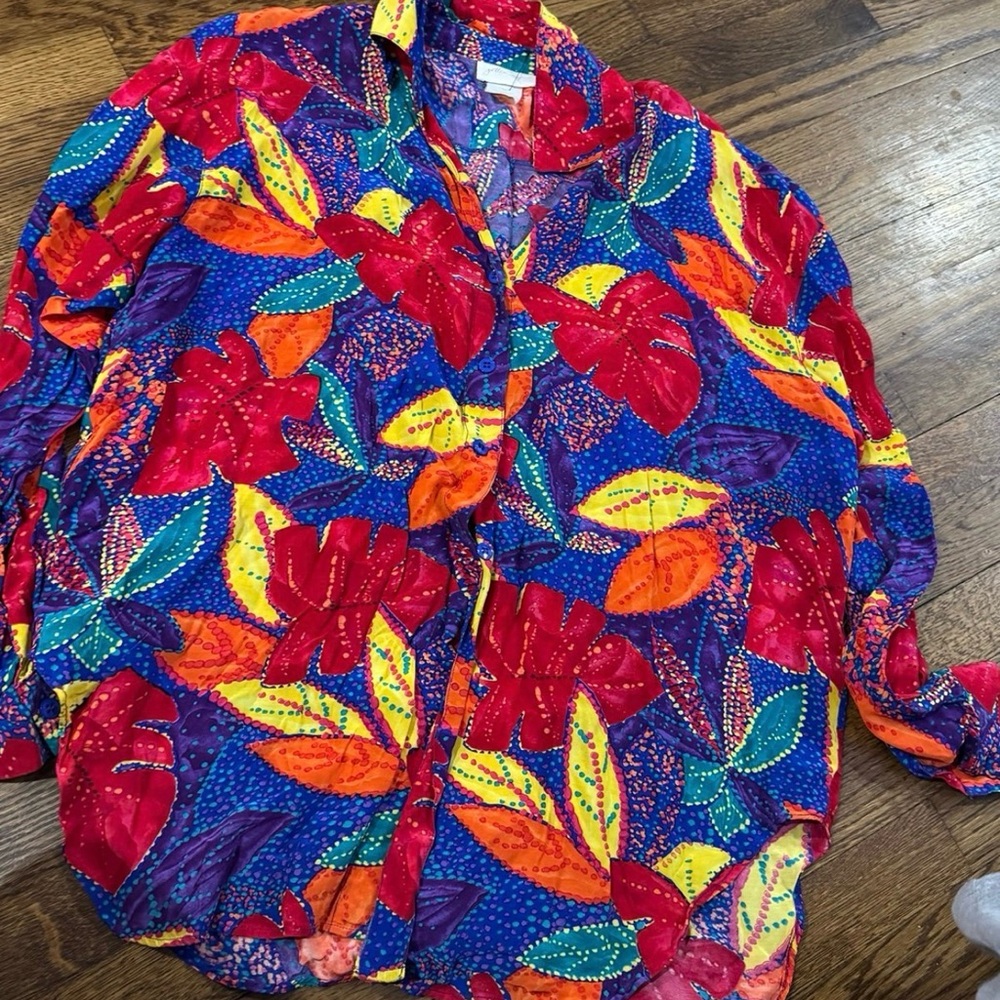 Gottex Multicolor Tropical Print Top with Blue Base